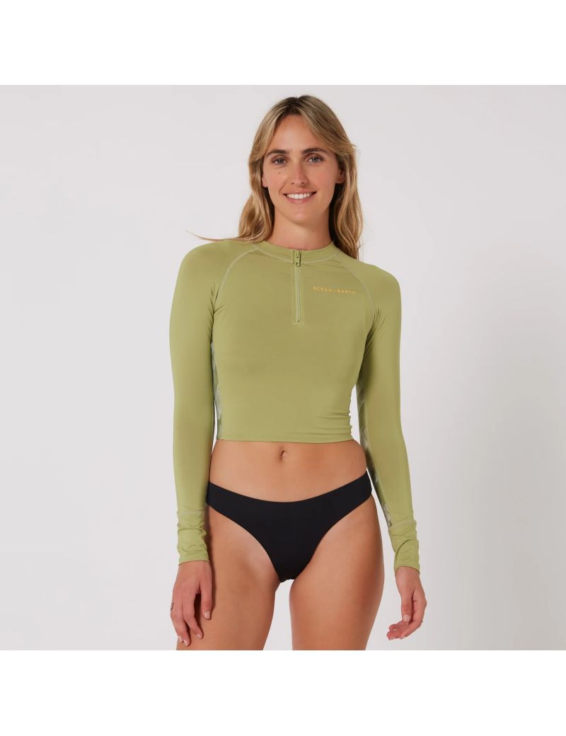O&E Ladies Oceana LS Crop Rash Olive XS