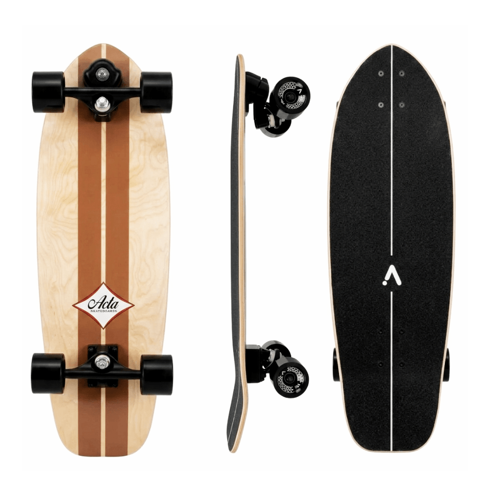 ACTA Surfskate Timber V2 31 pouces – vues deck, profil et grip sur fond blanc