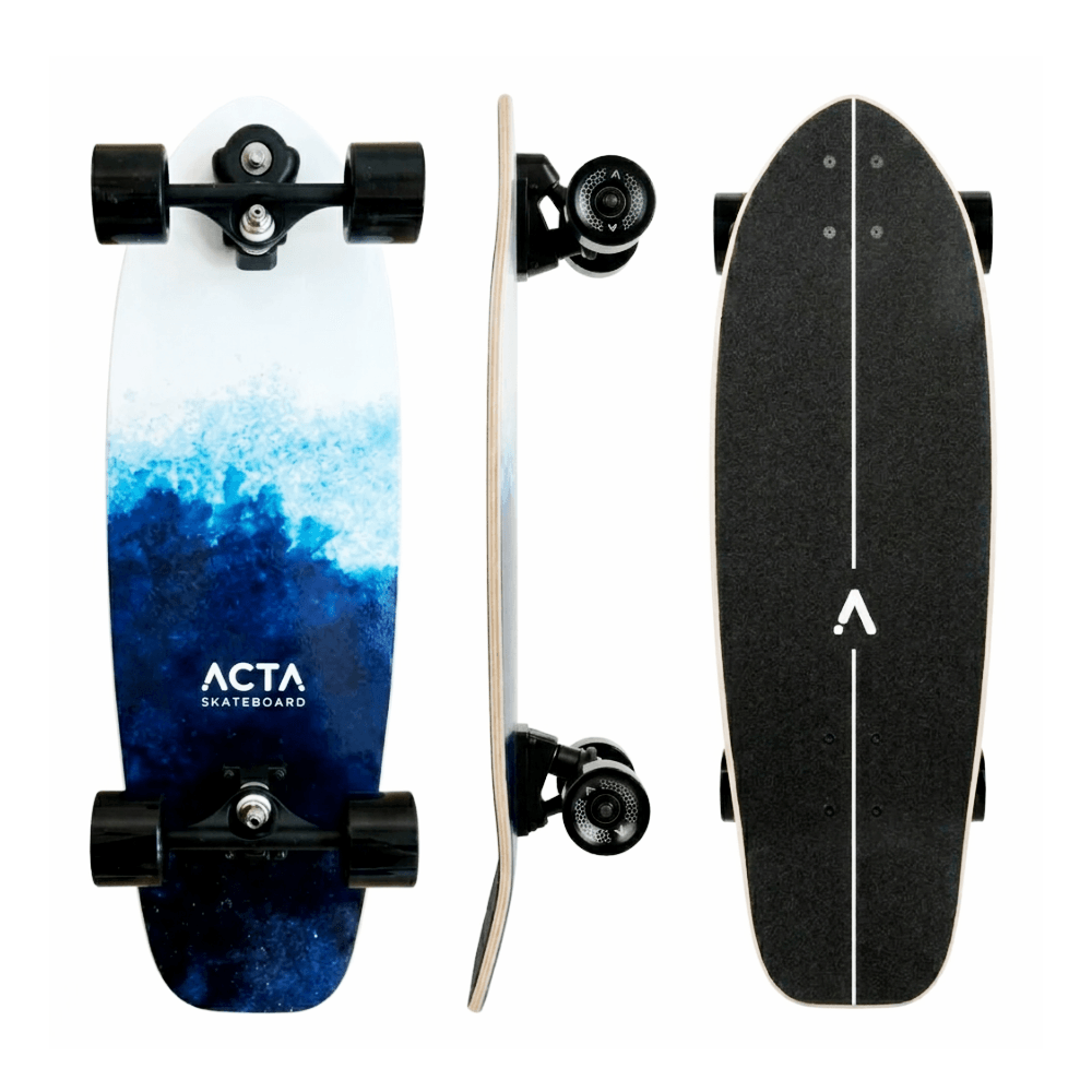 ACTA Surfskate Foam V2 31 pouces – vues deck, profil et grip sur fond blanc