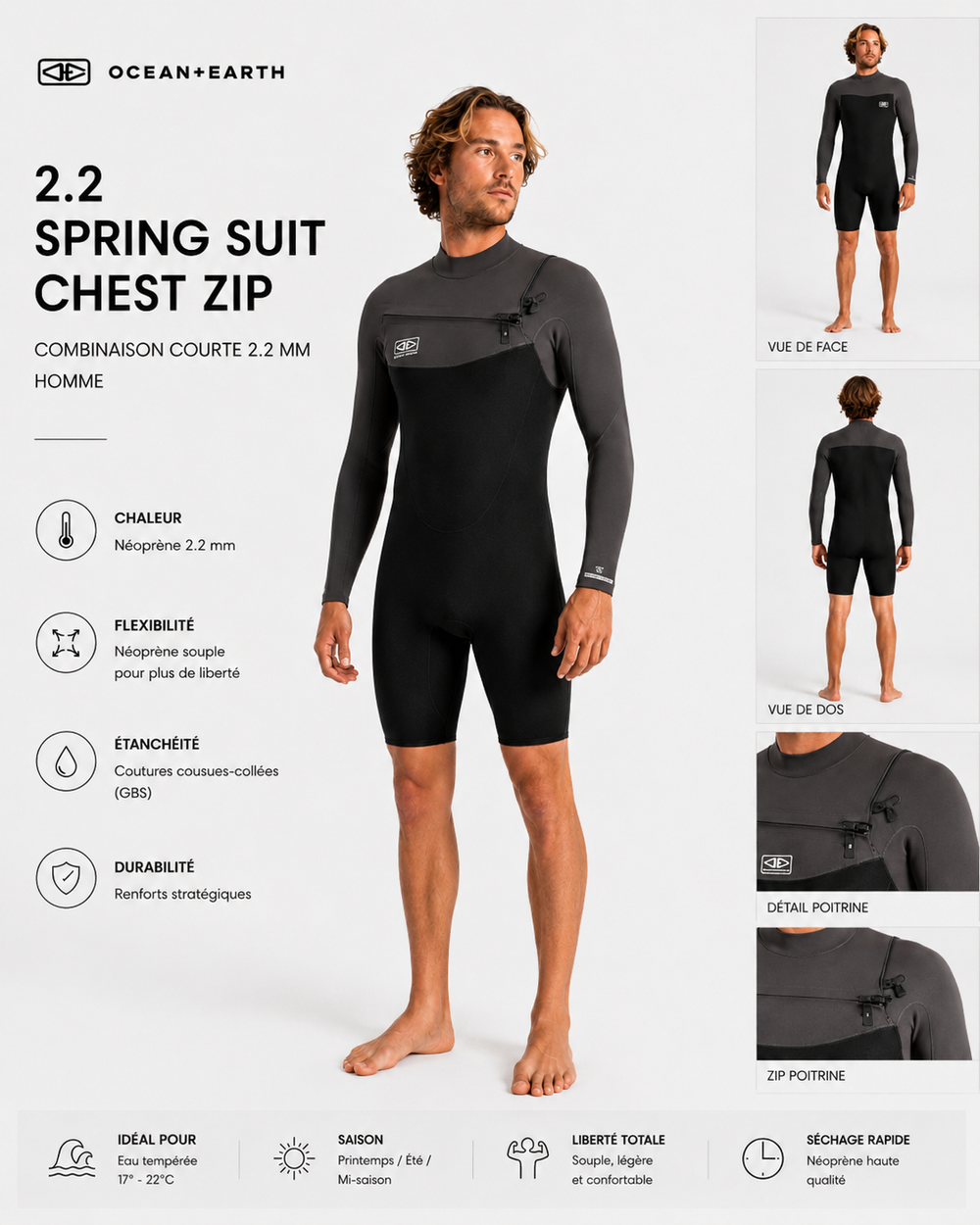 Ocean & Earth Men Free Flex 2/2 LS Chest Zip Spring
