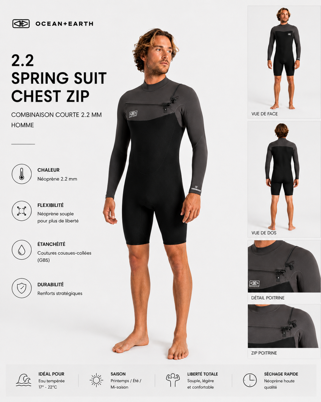 Ocean & Earth Men Free Flex 2/2 LS Chest Zip Spring