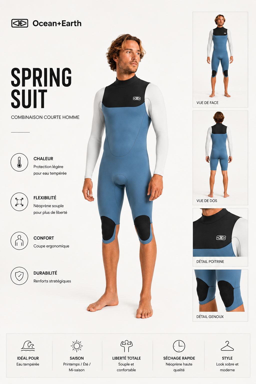ION Wetsuit Seek Core Overknee Short Sleeve Steel Blue/White/Black S