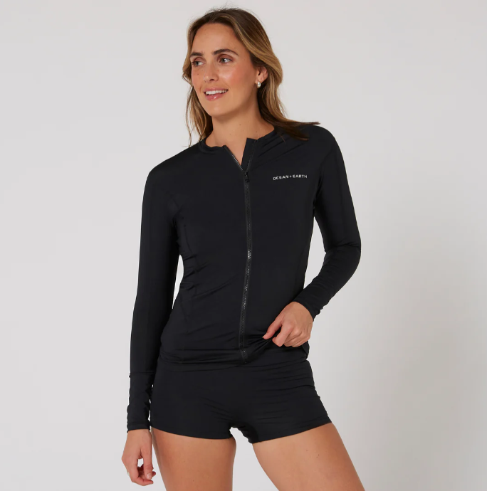 Ocean & Earth Ladies Oceana LS Zip Rashi Black