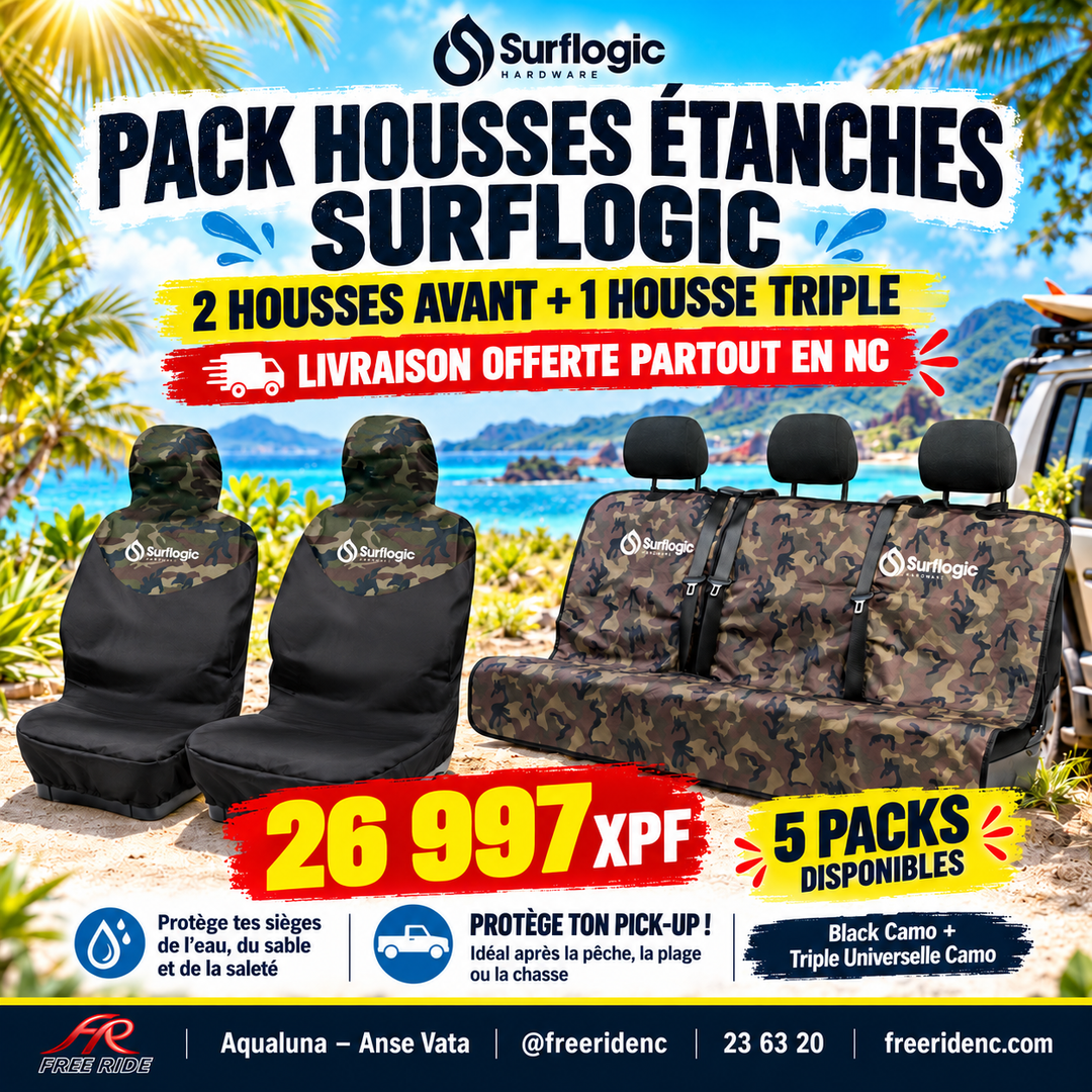 Pack housses de siège étanches Surflogic - 2 housses avant Black Camo et 1 housse triple Camo